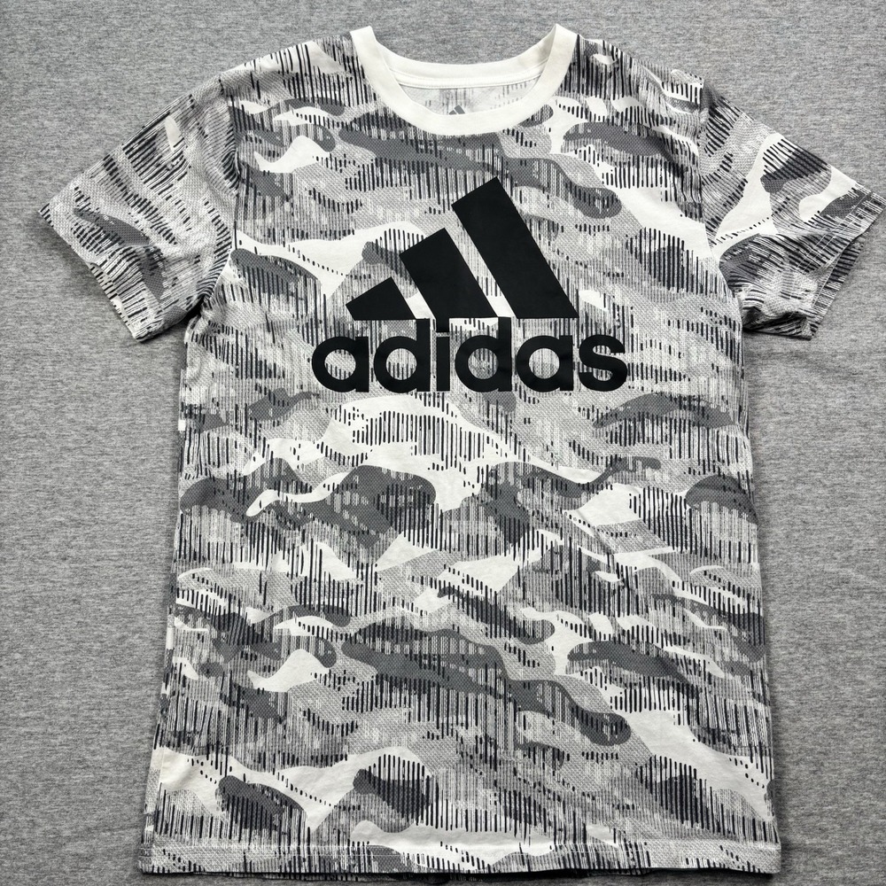 Adidas Shirt Boys Large 14/16 Short Sleeve Crew Neck Lightweight Athletic Camo